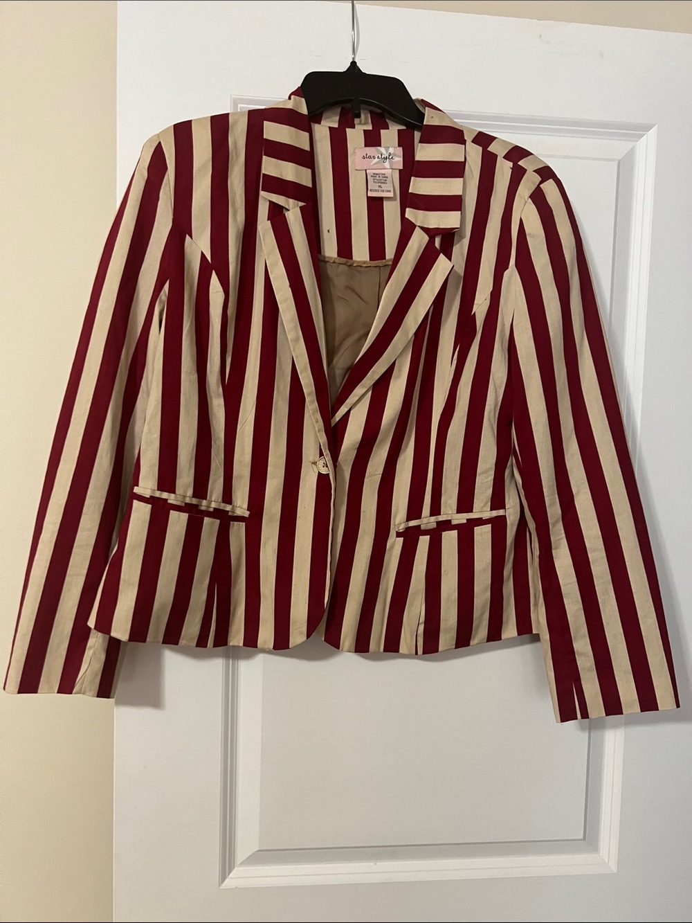 Striped Red & Cream Tailored Women's Blazer by Susan Bristol